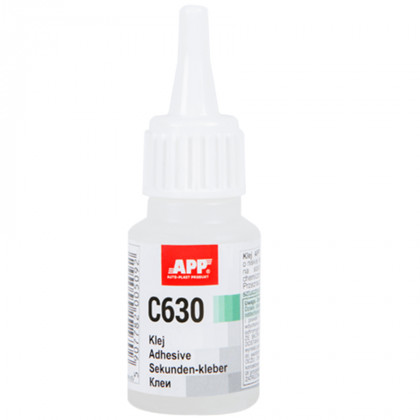 Клей цианово-акриловый для склеивания резины, пластмассы и EPDM, C630, APP, 20g, 040511