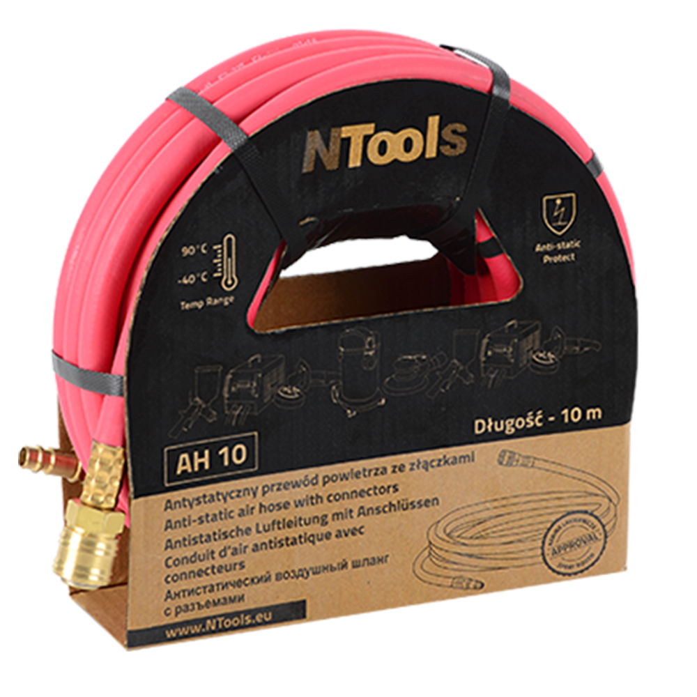 APP  Шланг антистатичний повітряний NTools AH 10, 8 х15 з муфтами, 10м, червоний