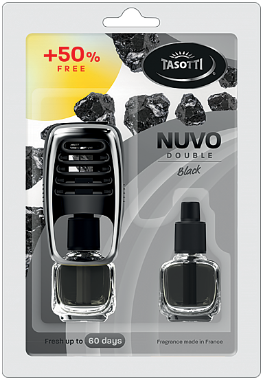 Ароматизатор для авто на обдув "Nuvo" Black (Чорний) з запаскою 8+8мл Tasotti