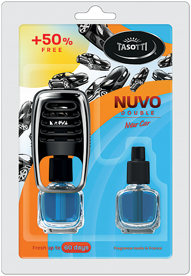 Ароматизатор для авто на обдув "Nuvo" New Car (Нова машина) з запаскою 8+8мл Tasotti