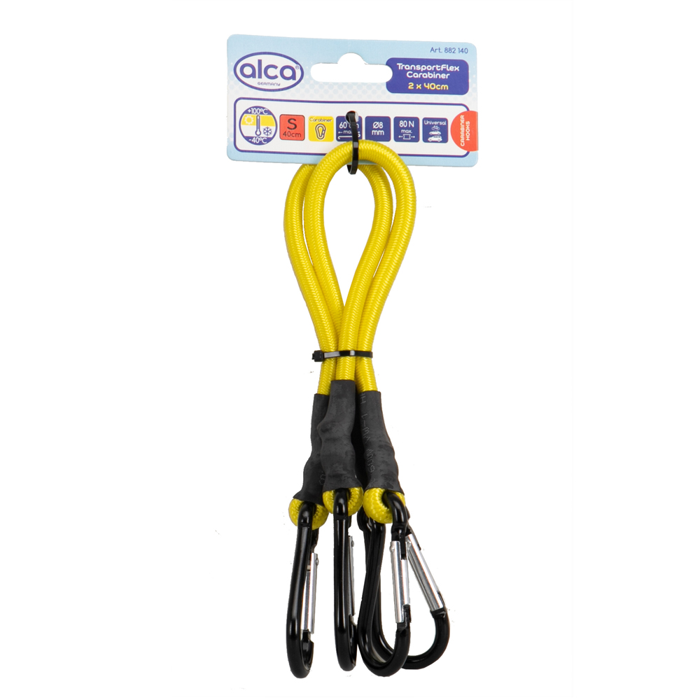 Ремінь для кріплення вантажу  S 40cm "TransportFlex Carabiner" з карабіном, 2шт, жовтий / Alca