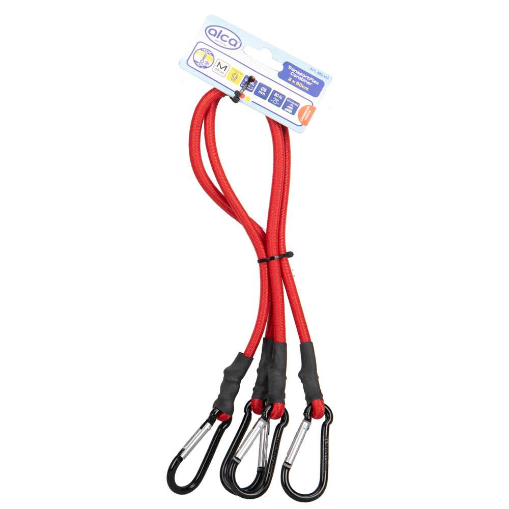 Ремінь для кріплення вантажу  М 60cm "TransportFlex Carabiner" з карабіном, 2шт, червоний / Alca