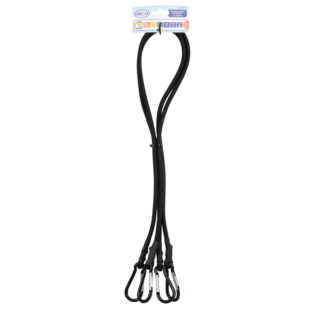Ремінь для кріплення вантажу  XL 100cm "TransportFlex Carabiner" з карабіном, 2шт, чорний / Alca